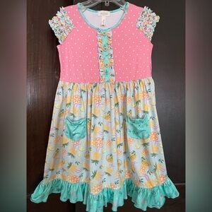 Girls 12 Marie Nicole lemons pocket dress soft summery ruffles